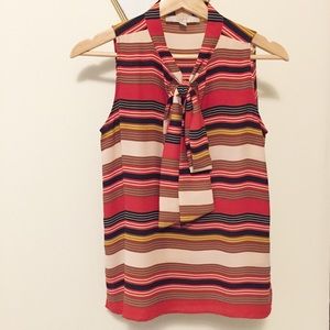 LOFT Petite Striped Sleeveless Bow Tie Blouse